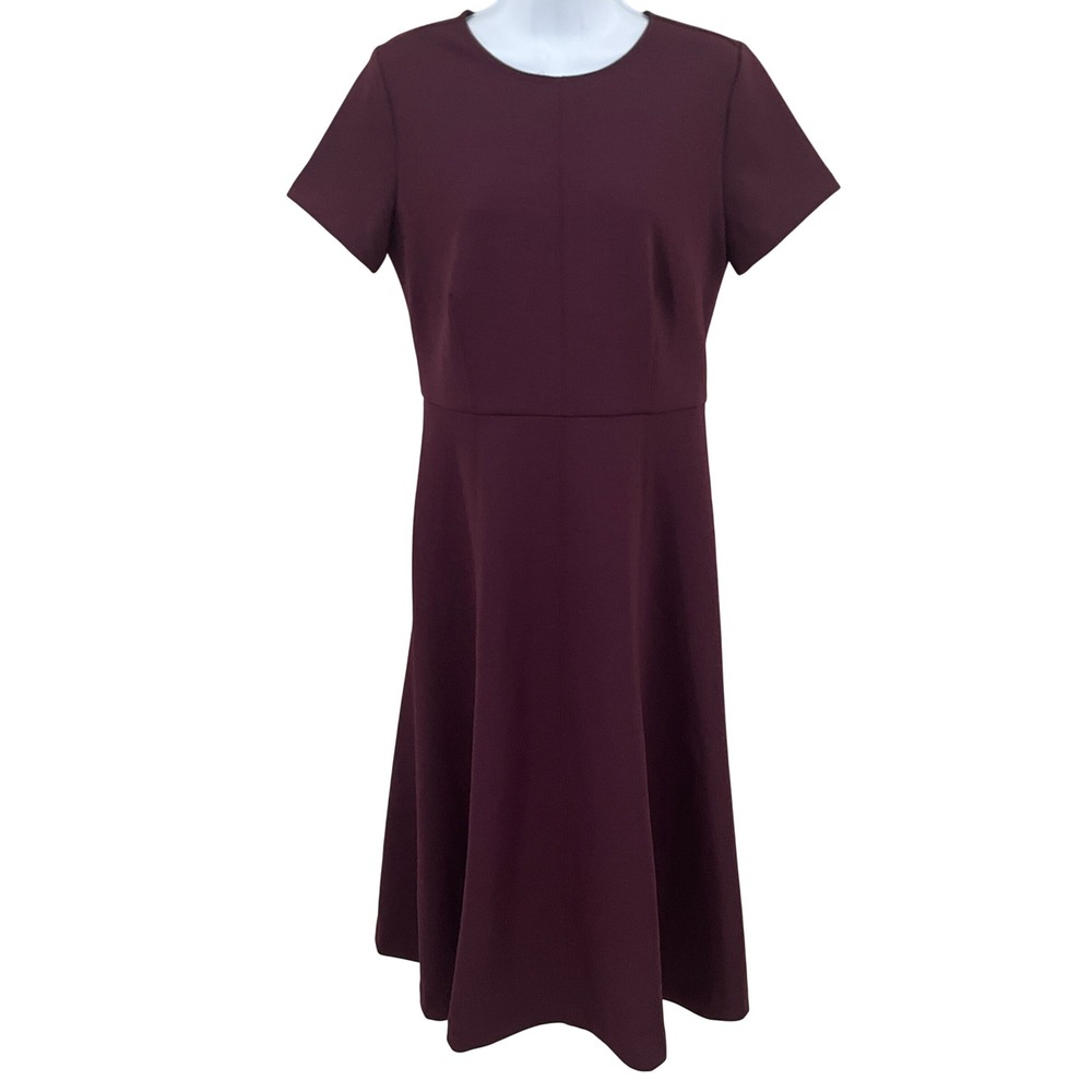 Ann Taylor Dress Womens 6 Burgundy Fit Flare Short Sleeve Midi Classic Minimal